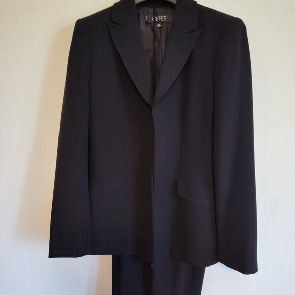 Ladies Petite SZ 4P Kasper Black Single-Breasted Office Suit - Picture 2 of 4